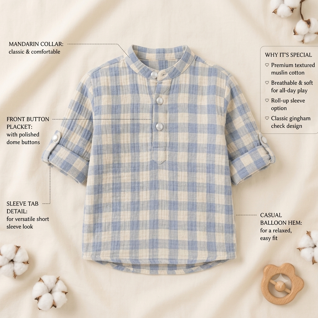 Organic Muslin Mandarin Collar Shirt with Corduroy Trouser