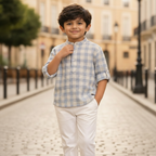 Organic Muslin Mandarin Collar Shirt with Corduroy Trouser