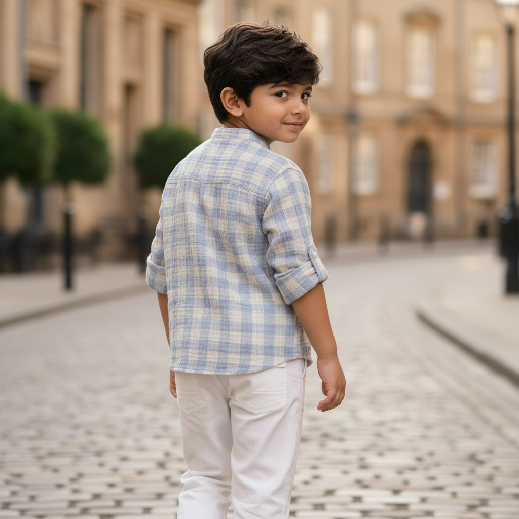 Organic Muslin Mandarin Collar Shirt with Corduroy Trouser