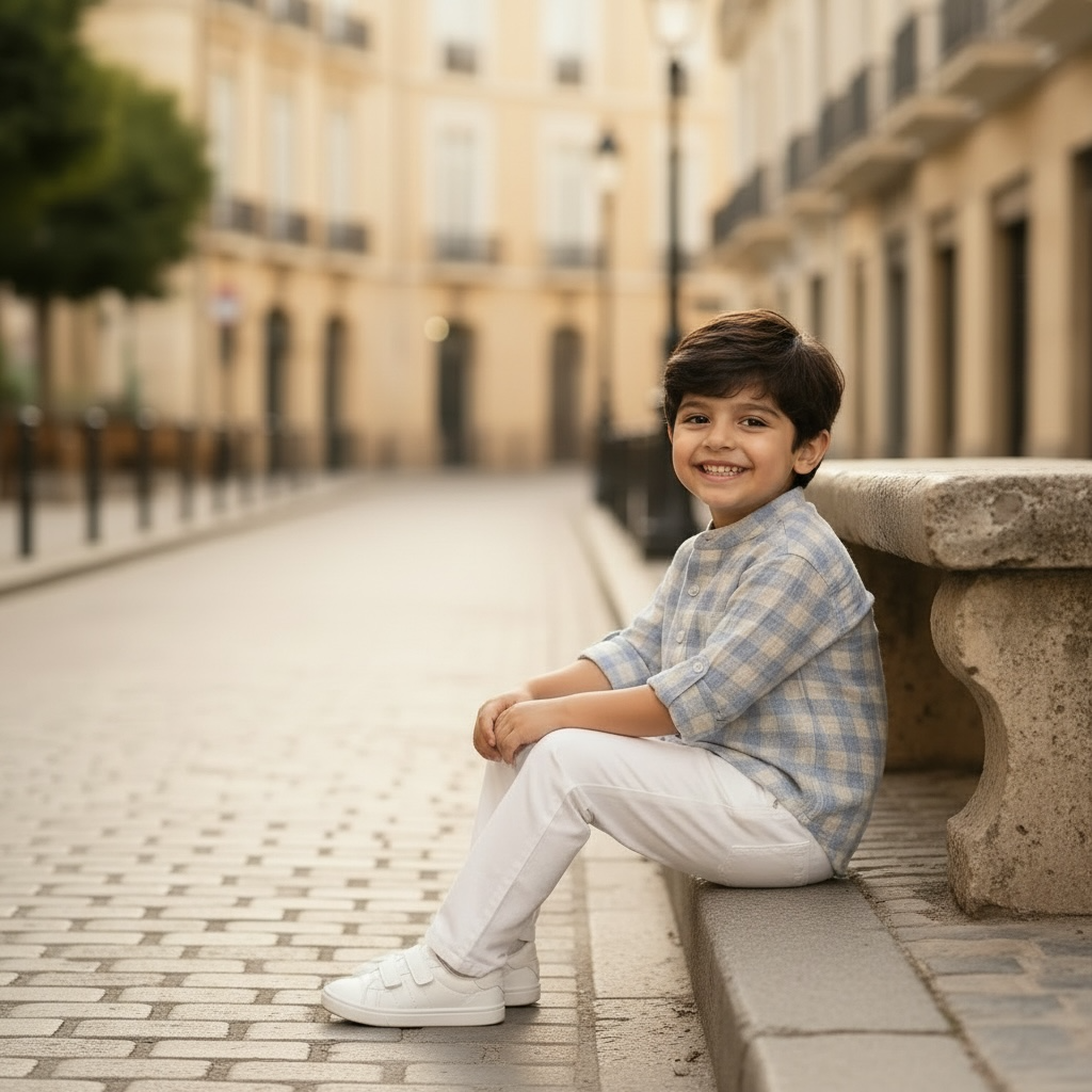 Organic Muslin Mandarin Collar Shirt with Corduroy Trouser