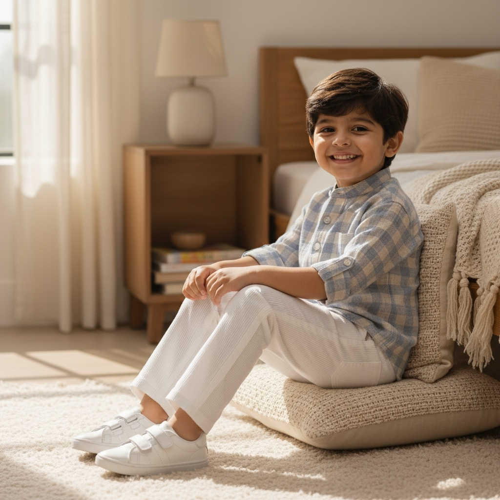 Organic Muslin Mandarin Collar Shirt with Corduroy Trouser