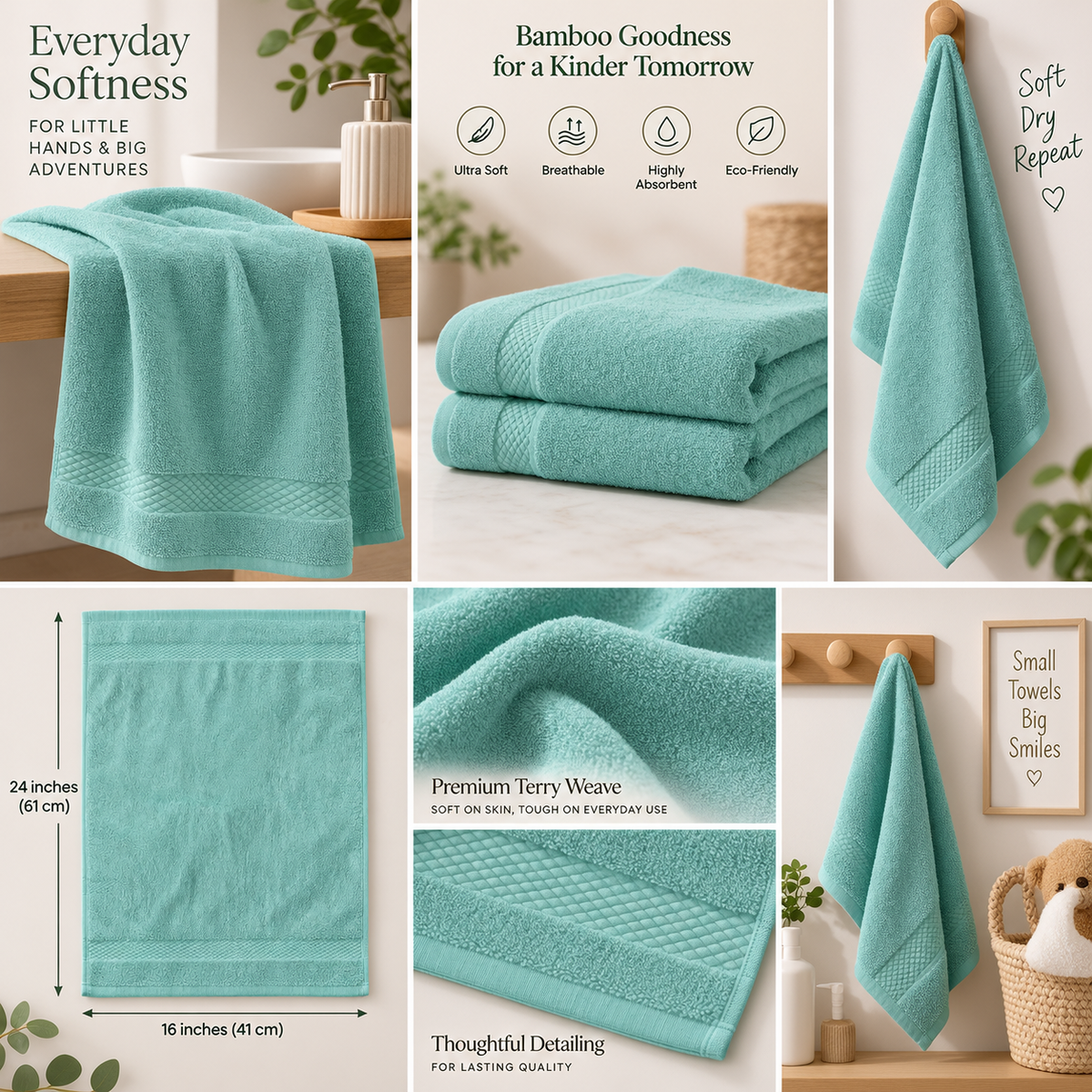 Bamboo Bliss Hand Towels Pack of 2-Super Soft & Quick Drying, 41 × 61 cm