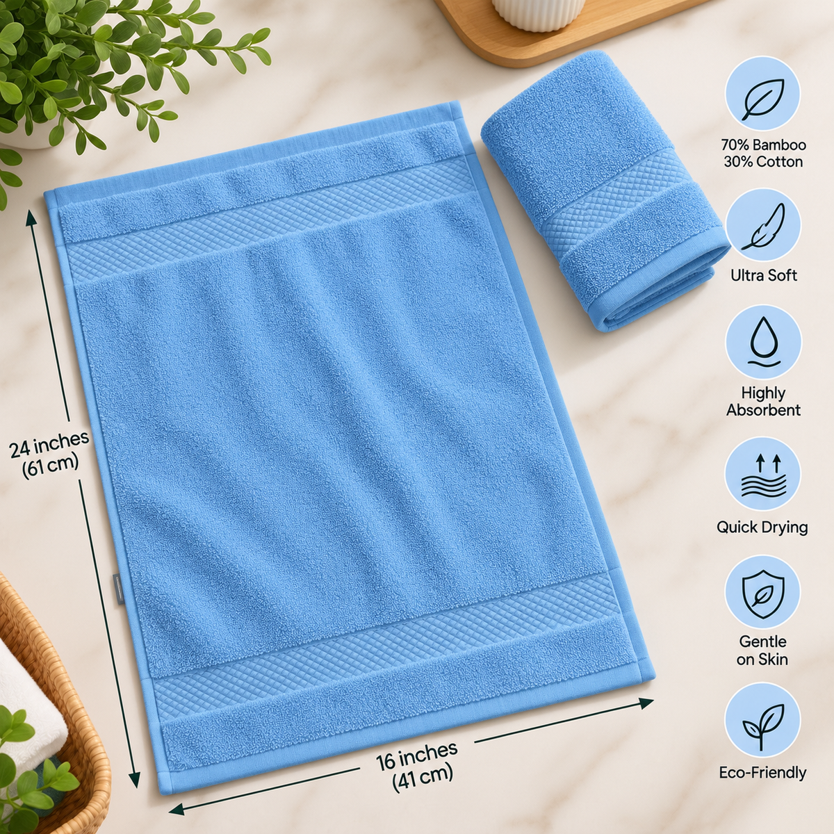 Bamboo Bliss Hand Towels Pack of 2-Super Soft & Quick Drying, 41 × 61 cm