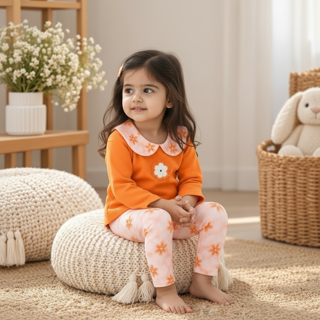 Little Sunshine Bamboo Co-ord Set with Handmade Crochet Flowers