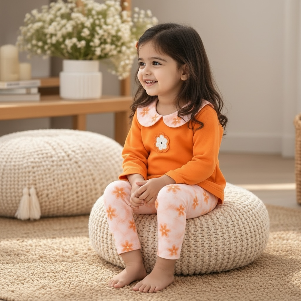 Little Sunshine Bamboo Co-ord Set with Handmade Crochet Flowers