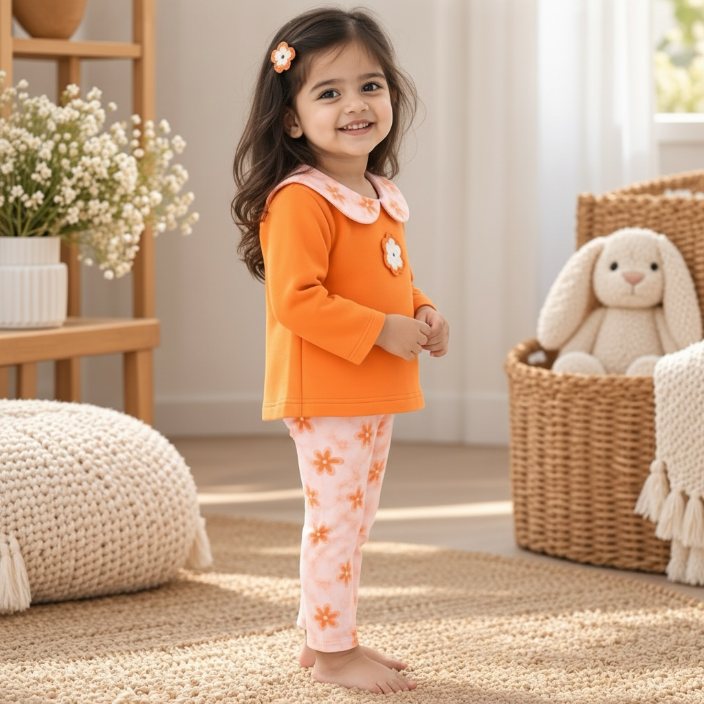 Little Sunshine Bamboo Co-ord Set with Handmade Crochet Flowers