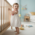 Baby Girls Pure Cotton Heart Print Frock with Red Bow in front