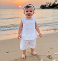 Baby Girl Summer Eyelet Embroidery Set – Lightweight White Top & Shorts
