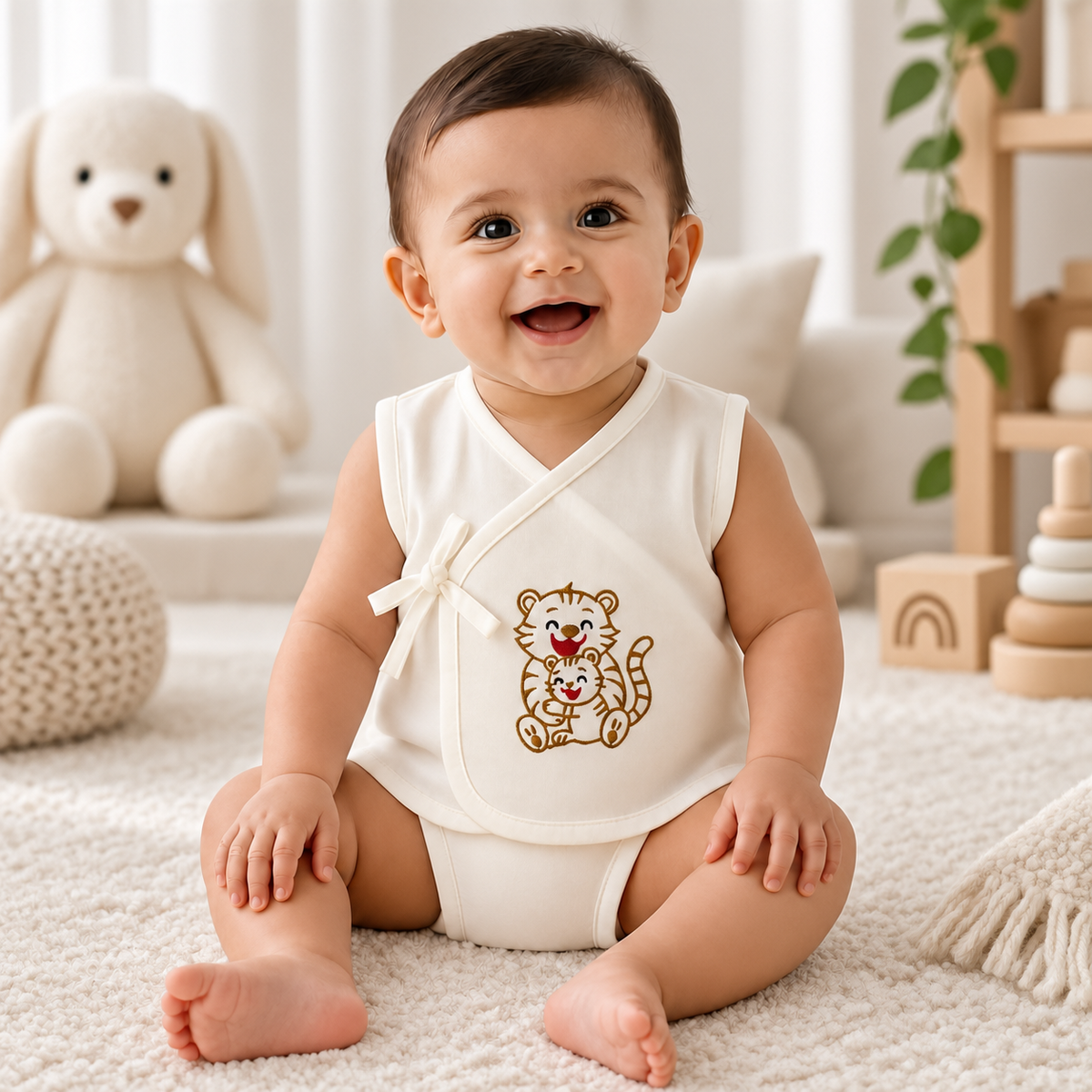 Embroidered Cotton Baby Jhabla with 2 Nappies - Pack of 2