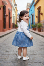Baby Girl Premium Cotton Denim Frock with attached White shirt