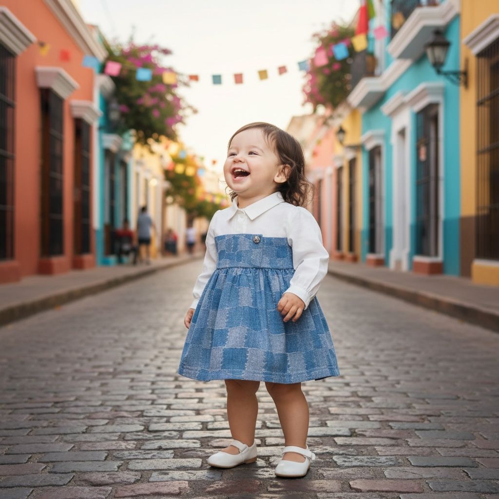 Baby Girl Premium Cotton Denim Frock with attached White shirt
