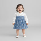 Baby Girl Premium Cotton Denim Frock with attached White shirt