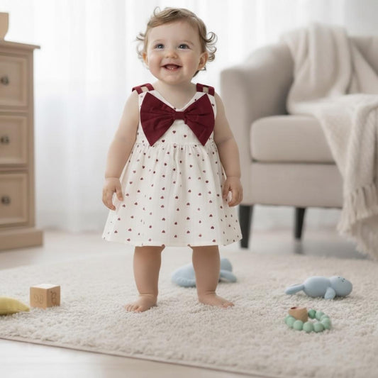 Baby Girls Premium Double Voile Cotton Heart Print Frock