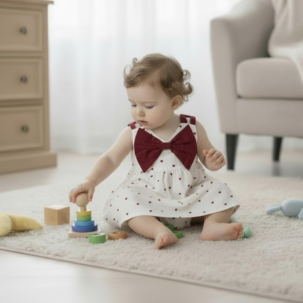 Baby Girls Premium Double Voile Cotton Heart Print Frock