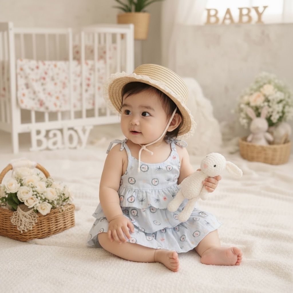 Baby Girl Cotton Printed Frock | Sleeveless Tiered Summer Dress