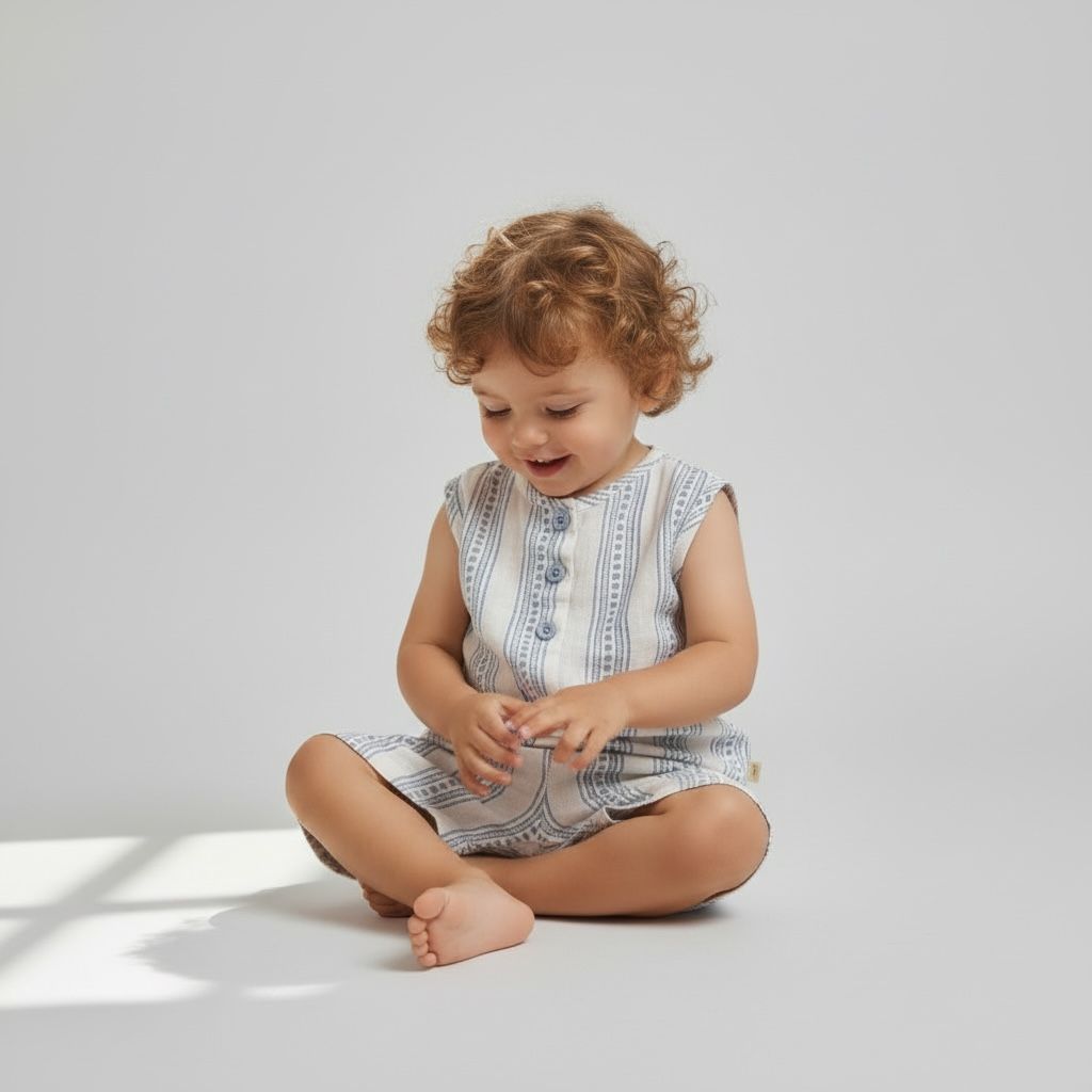 100% Cotton Baby Boy Outfit Set – Adorable Striped Sleeveless Shirt & Shorts