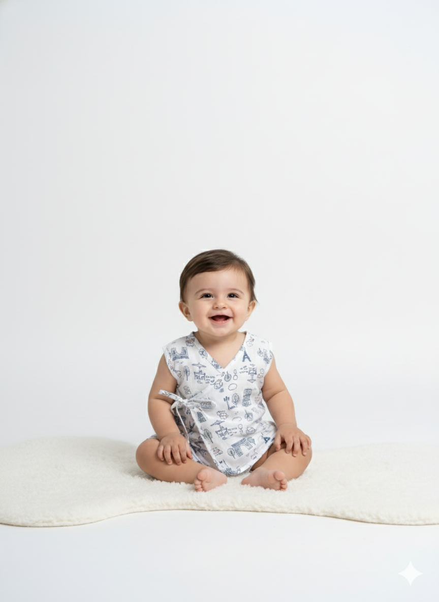 Printed 100% Cotton Baby Jhabla with 2 Nappies Cute Prints for Newborn Boys & Girls